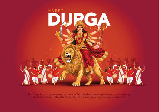 Indian God shri Druga in Happy Durga Puja Subh Navratri red background. abstract  vector illustration design