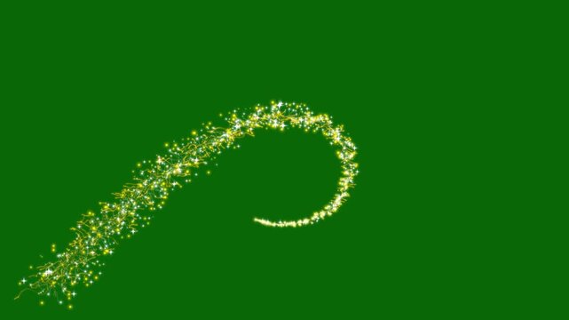 Golden sparkle dust flowing in a graceful spiral with shining stars, magical light trails, glitter particles and luminous bokeh on green background, ideal for logo reveals, awards, 4k