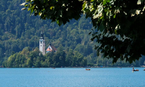 View of Lake Bled in Slovenia on a sunny day