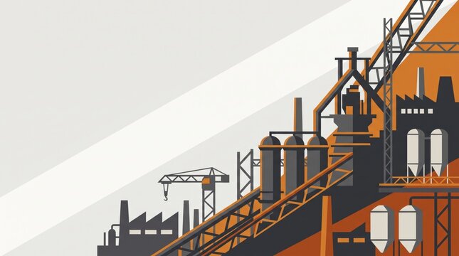 Flat Style Illustration of Industrial Factory Complex And Crane