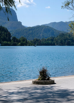 View of Lake Bled in Slovenia on a sunny day