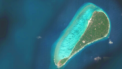Aerial View of Tropical Island and Turquoise Coral Reef © Amar