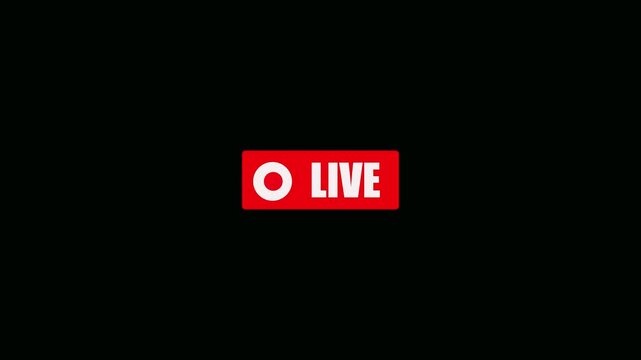 Bold red live stream badge with recording icon on black background for online broadcasting video