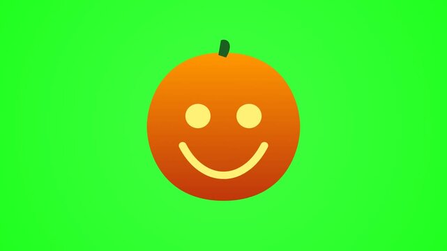 Cheerful pumpkin emoji with a vibrant green backdrop ideal for halloween or fallthemed designs for childrens products or seasonal graphics.