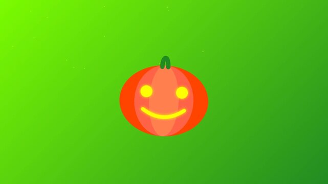 Orange jackolantern with bright yellow eyes and happy mouth on neon green background, perfect for spooky holidaythemed designs.