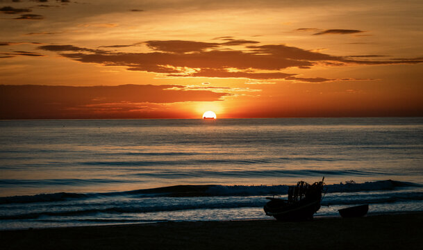 Sunrise over the sea in Tam Ky, Vietnam