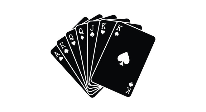 A hand of playing cards displays a royal flush silhouette