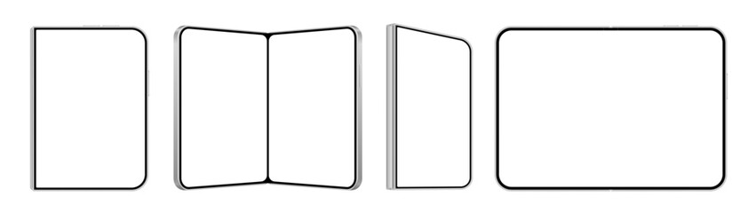 Fototapeta premium Realistic foldable smartphone mockup. set of mobile phone fold mockup with empty screen isolated on transparent background