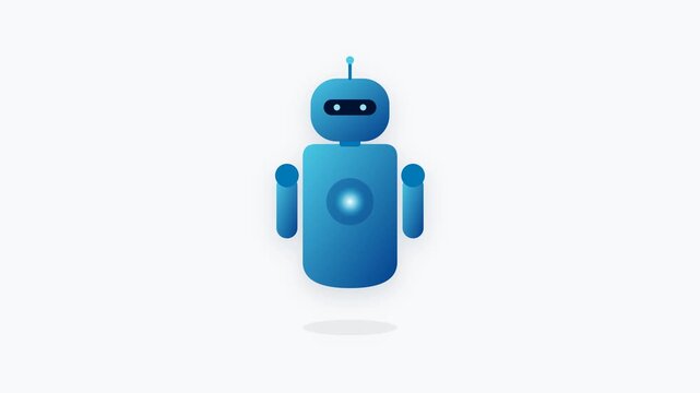 Friendly rounded humanoid robot with a pulsing glowing chest panel and teal blue gradients in a modern flat vector style.