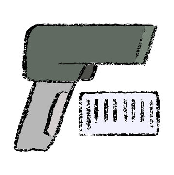 barcode scanner doodle hand drawn, reader reader, laser gun, retail device, price reader, checkout equipment, simple sketch ink line art illustration
