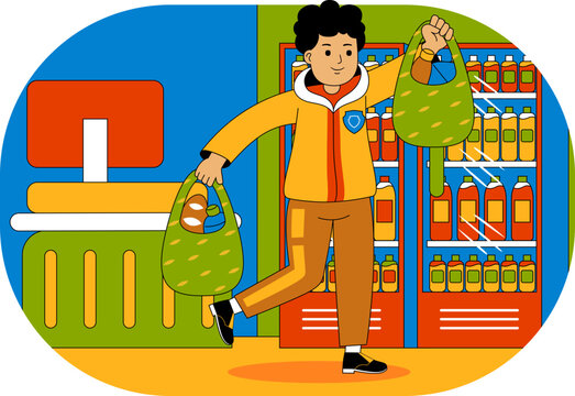 People Shopping at Supermarket Vector Illustration