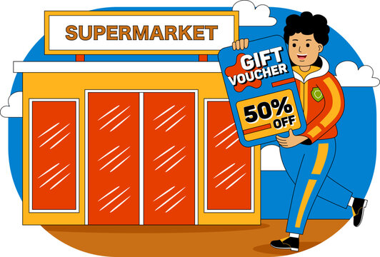 People Shopping at Supermarket Vector Illustration