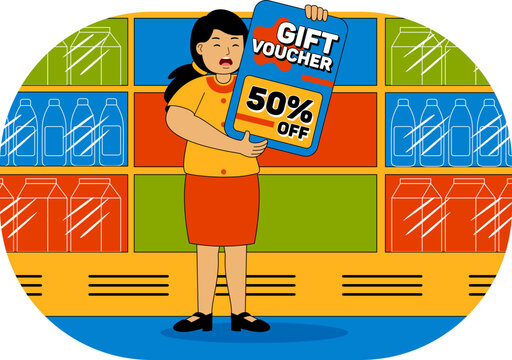 People Shopping at Supermarket Vector Illustration