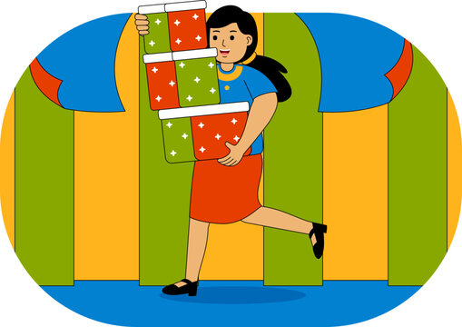 People Shopping at Supermarket Vector Illustration