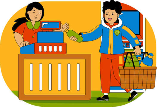 People Shopping at Supermarket Vector Illustration
