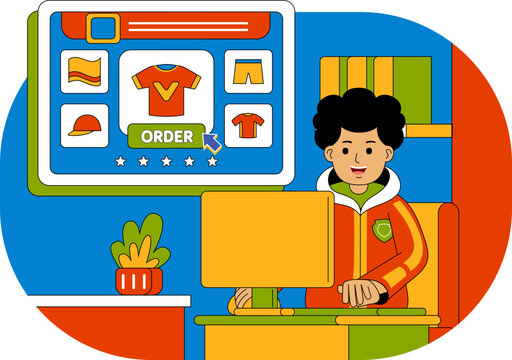 People Shopping at Supermarket Vector Illustration