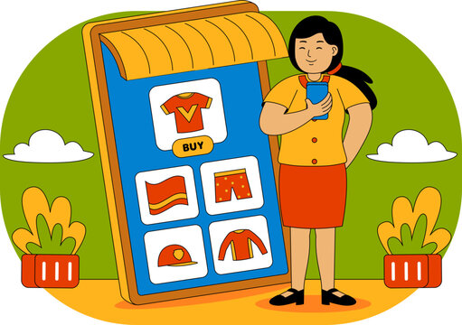 People Shopping at Supermarket Vector Illustration