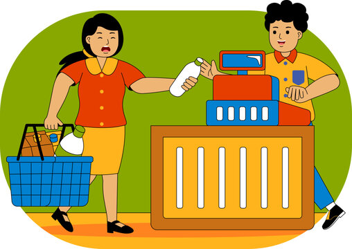 People Shopping at Supermarket Vector Illustration