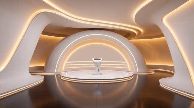 Futuristic Modern Stage with Podium and Illuminated Curved Architecture