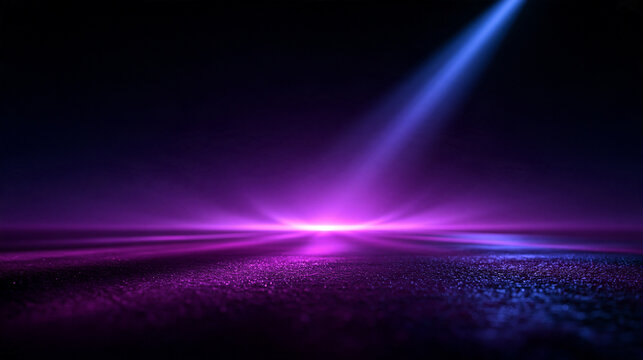 Neon Stage Background with Purple Spotlight and Glowing Reflection