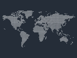 Fototapeta premium Minimalist Dotted World Map Graphic on Dark Background for Global Business, Technology, and Networking Concepts