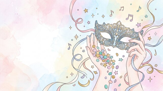Masquerade Mask and Confetti Illustration for Carnival Celebration