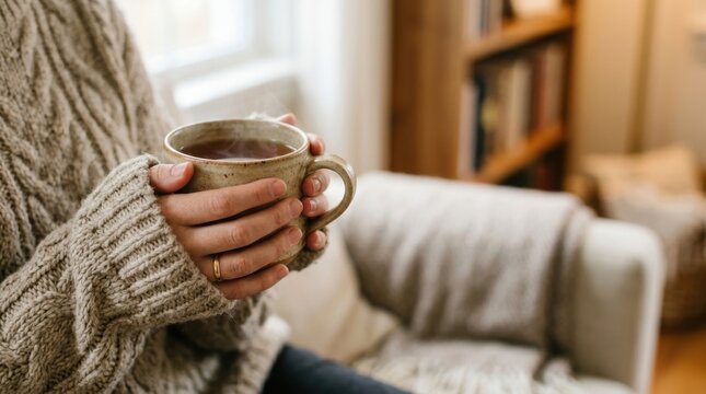 Autumn hot beverage and sweater sleeves