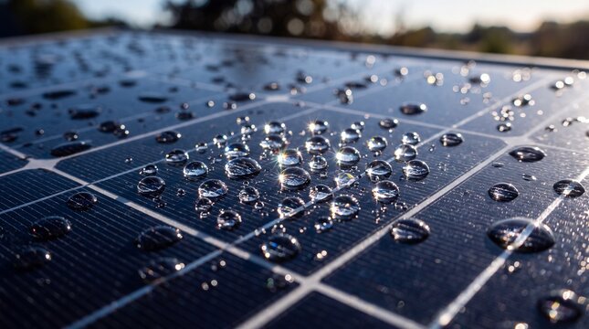 Close-Up of Water Drops on Solar Panel Surface