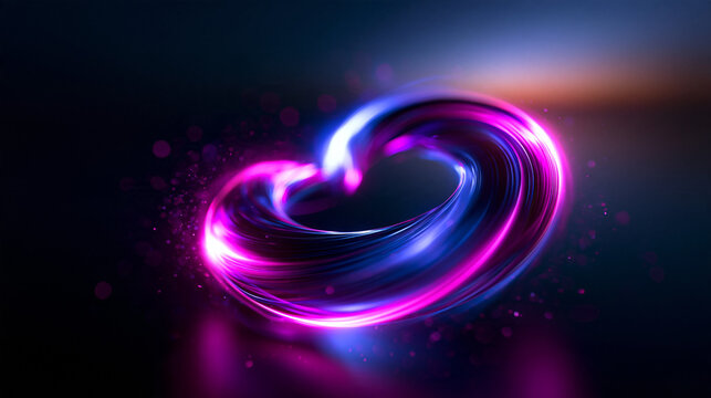 Glowing Neon Swirl Forming Heart Shape on Dark Background