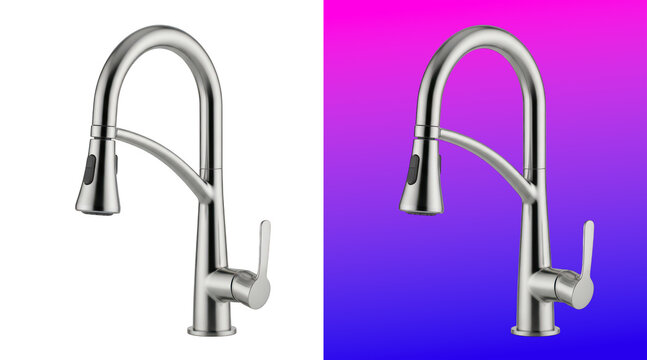 Modern chrome kitchen faucet with pull-down sprayer