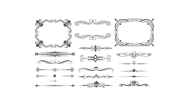 Ornate Scrollwork Collection. A decorative assortment of vintage-style borders and dividers featuring elegant scrollwork and floral motifs.