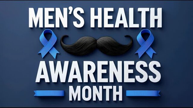 Banner poster card blue ribbon Mens Health awareness Month prevention male disease AI Generative