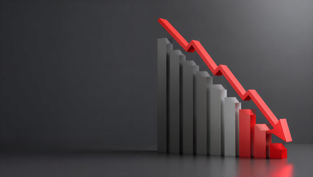 Downward bar chart with a red arrow representing declining performance and financial loss.