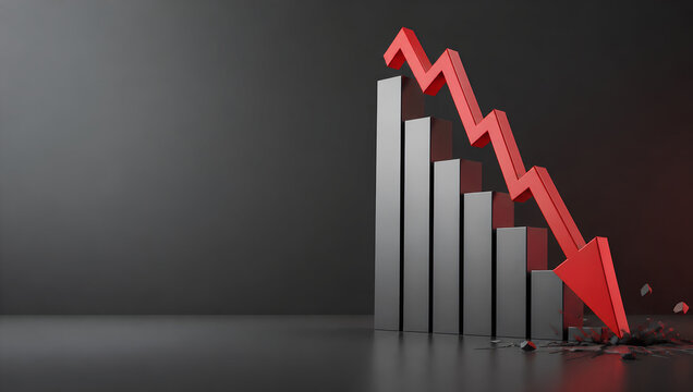 Downward bar chart with a red arrow representing declining performance and financial loss.