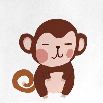 Digital illustration of brown monkey with crayon brush style, monkey, card, wallpaper,