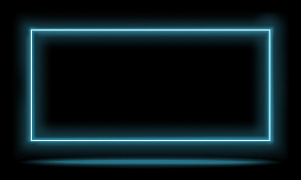 Glowing neon rectangle frame on a dark black background with a subtle gradient