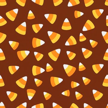 Seamless candy corn pattern on brown background - halloween sweets
