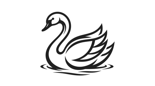 Elegant black swan vector illustration floating on water, ideal for logos and branding designs