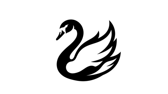 Elegant black swan vector logo icon design, graceful bird silhouette illustration for branding