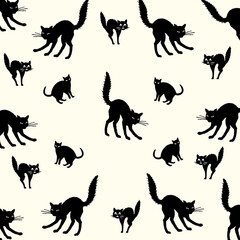 Obraz premium Black Cat Seamless Pattern Background for Halloween Vector Illustration