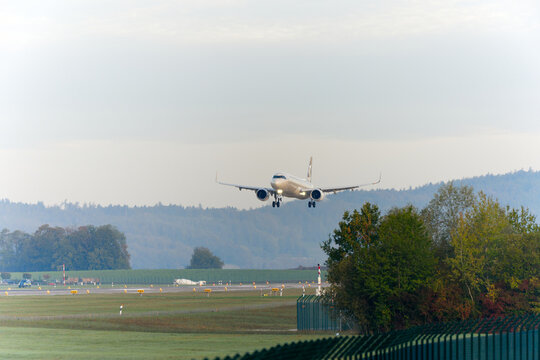Etihad passenger airplane type Airbus A321-251NX(LR) registration A6-LRL landing at Swiss Z&uuml;rich Airport on an autumn morning. Photo taken September 24th, 2026, Zurich Airport, Switzerland.