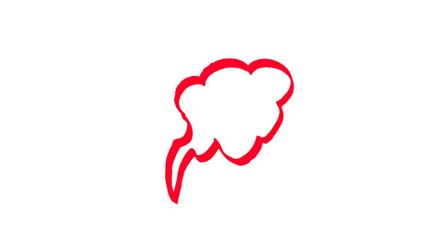 Speech bubble cloud shape hand drawn doodle icon, red outline line art illustration isolated on white background, simple minimalist sketch style speech bubble cloud shape vector clipart, cute cartoon 