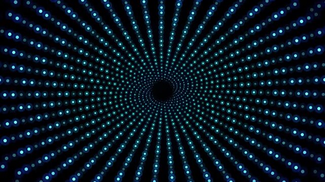 Blue glowing dot matrix light tunnel spinning with abstract motion and modern sci-fi techno aesthetic