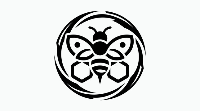 Minimalist Honeybee and Hive Vector Logo Design Template for Organic Honey Products and Beekeeping