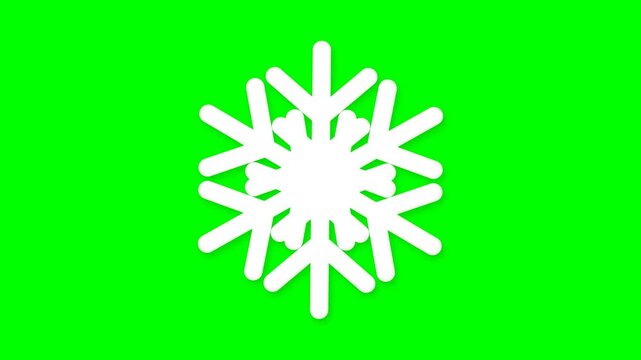 White snowflake symbol isolated on vibrant green chroma key background for video editing