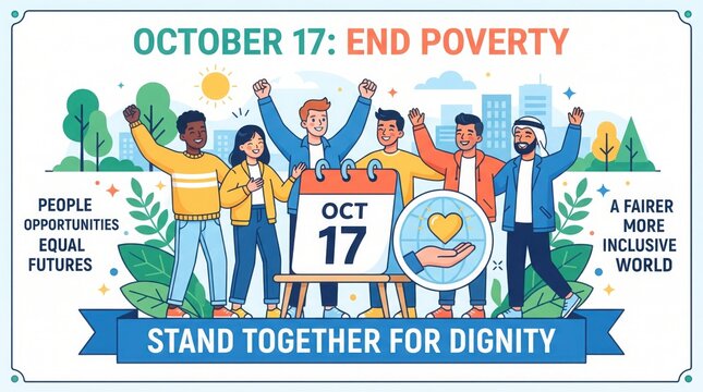 International day for the eradication of poverty, diverse group of people celebrating and standing together for dignity