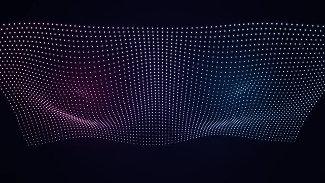 Digital abstract light pattern forming curved geometric design with dots