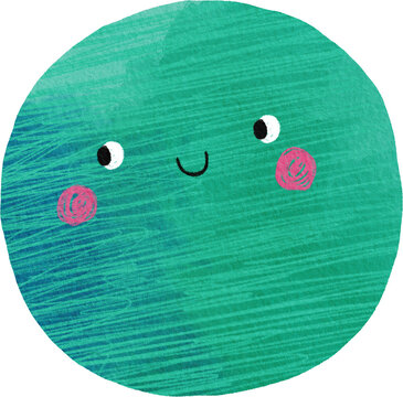 Cute cartoon hand drawn watercolor planet in Space. Playful doodle style. Universe, stars, planet illustration