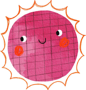 Cute cartoon hand drawn watercolor planet in Space. Playful doodle style. Universe, stars, planet illustration