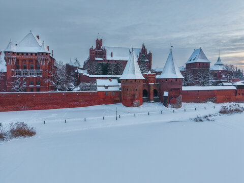 Malbork castle at snowy winter in Poland